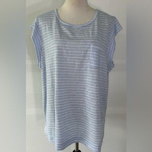 Ann Taylor LOFT Striped Pale Blue & White Short Sleeved Shirt Top